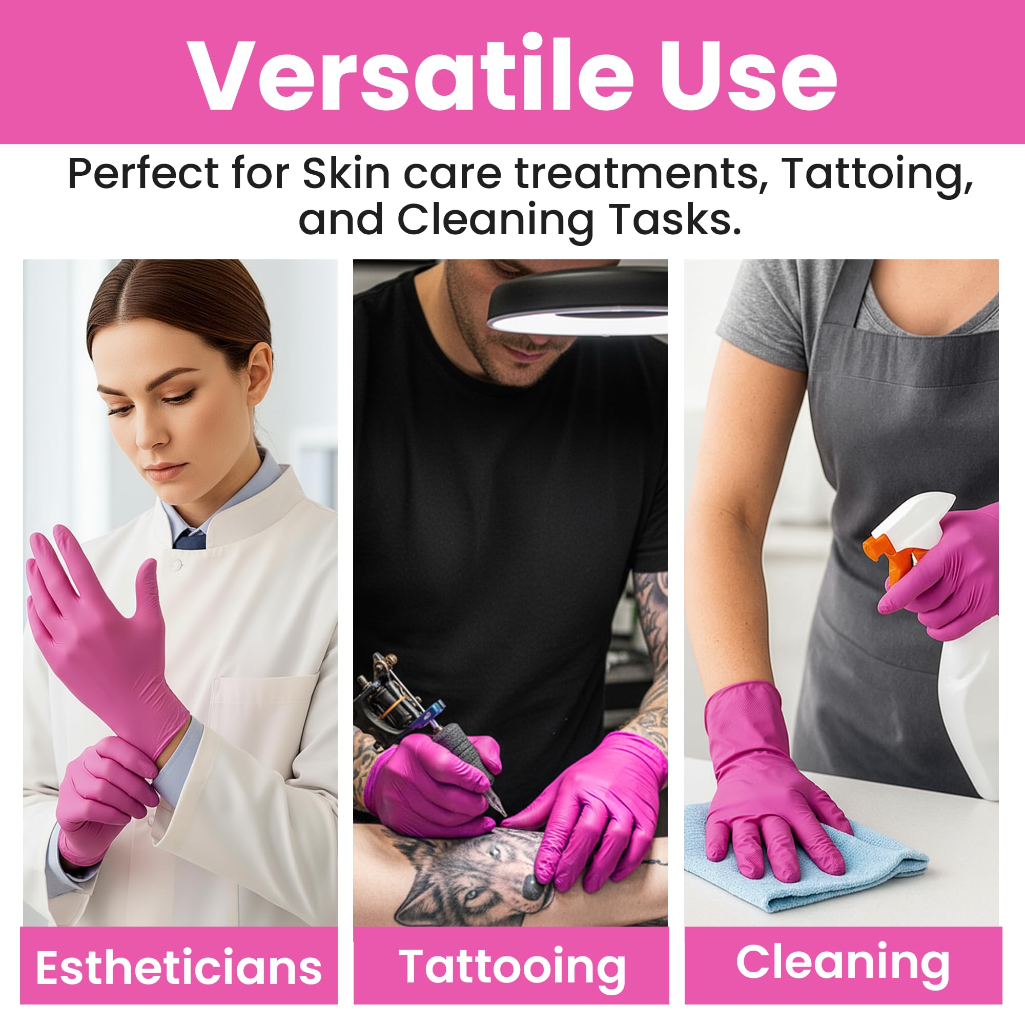 SAFEWAY USA Pink Nitrile Gloves Disposable - Non-Latex, Powder-Free, Ambidextrous Design Multi-purpose Gloves for House Chores, Nail Tech, Salon