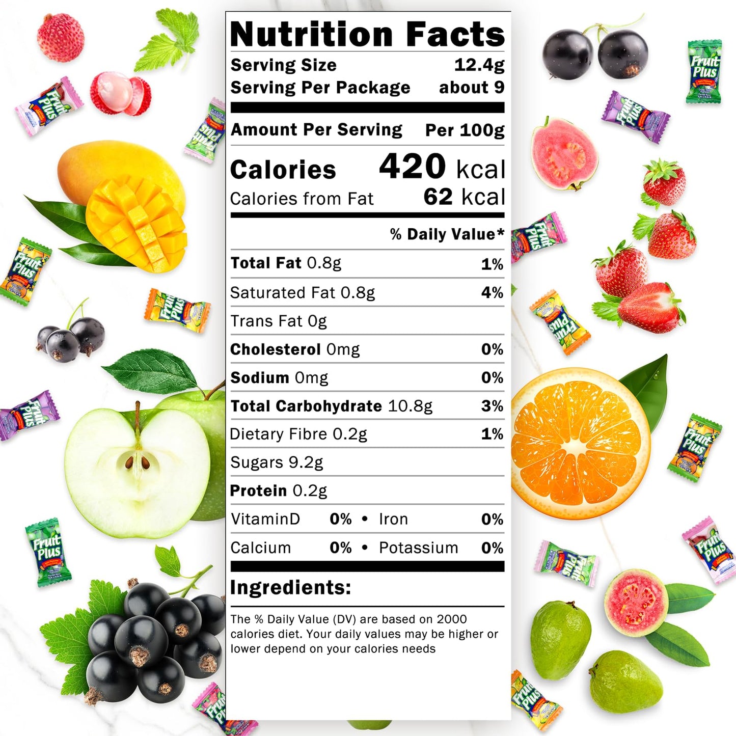 Fruit Plus Chewy Candy, Malaysian Individually Wrapped Bulk Candy, Fruit Snacks for Halloween Christmas Party, Non-Melting, 4.2 Oz Bag (Approx. 39