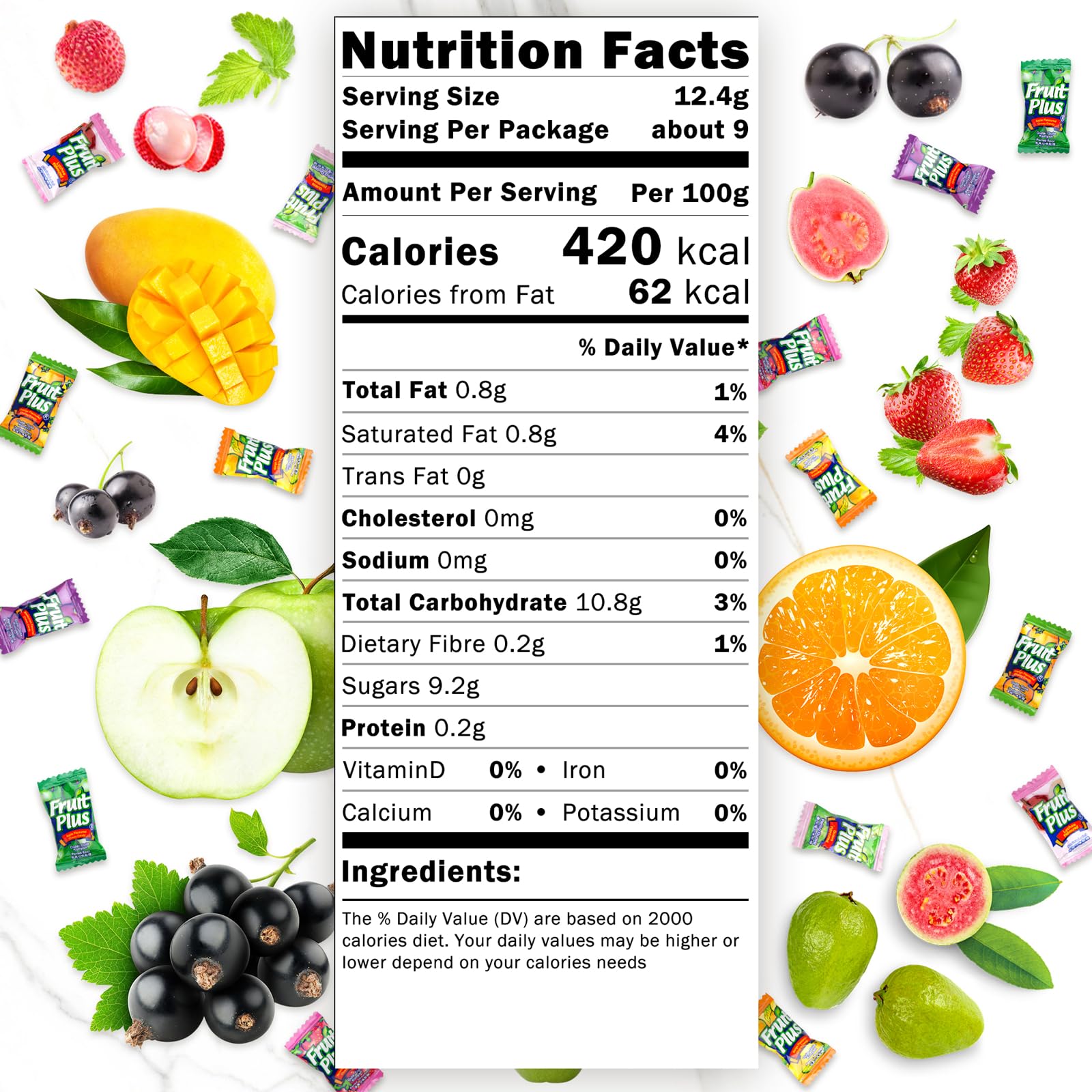 Fruit Plus Chewy Candy, Malaysian Individually Wrapped Bulk Candy, Fruit Snacks for Halloween Christmas Party, Non-Melting, 4.2 Oz Bag (Approx. 39