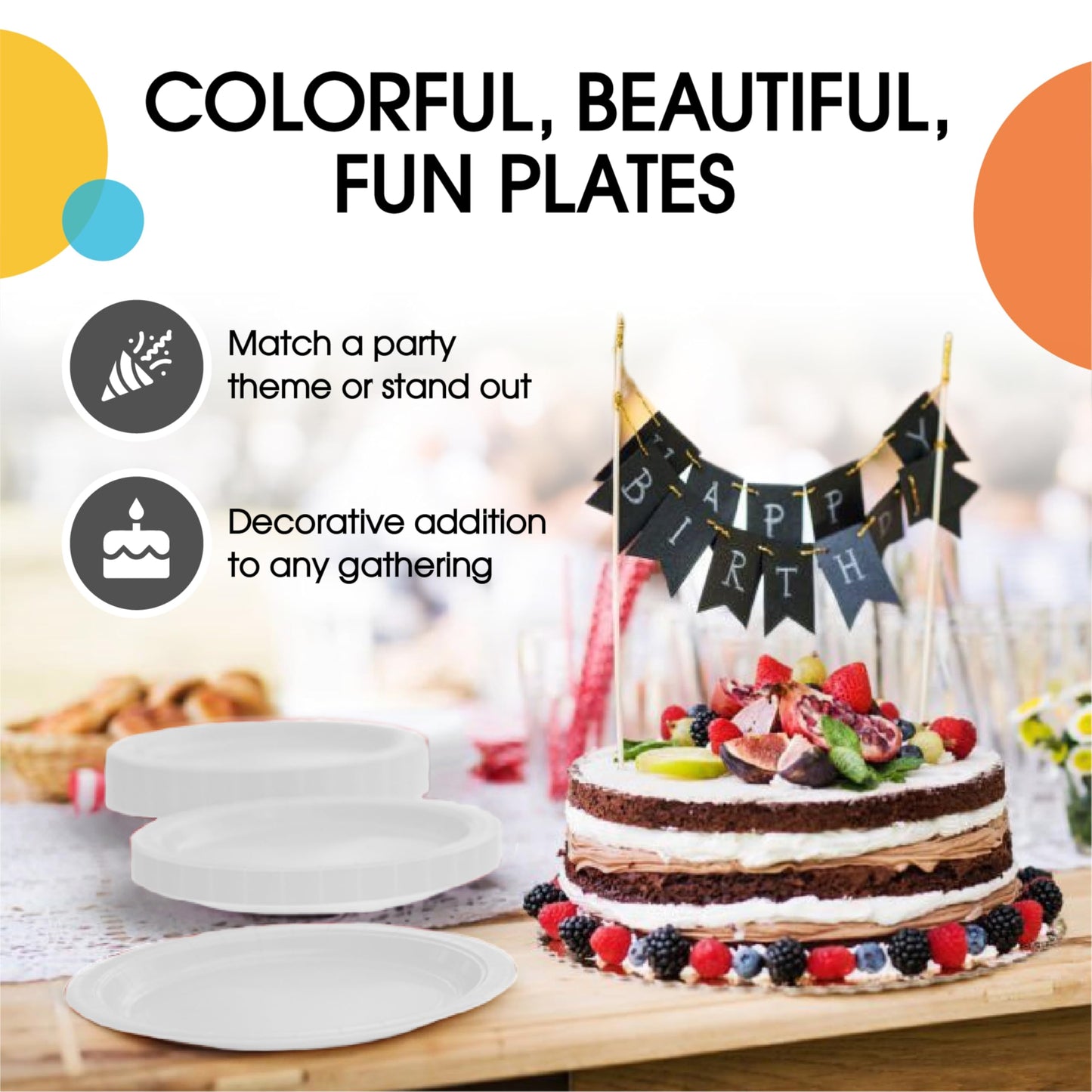 Party Solids Exquisite White Paper Plates Disposable Heavy Duty 9 Inch White Disposable Plates For Party 50 Pcs Heavy Duty 350 GSM, Birthday Party