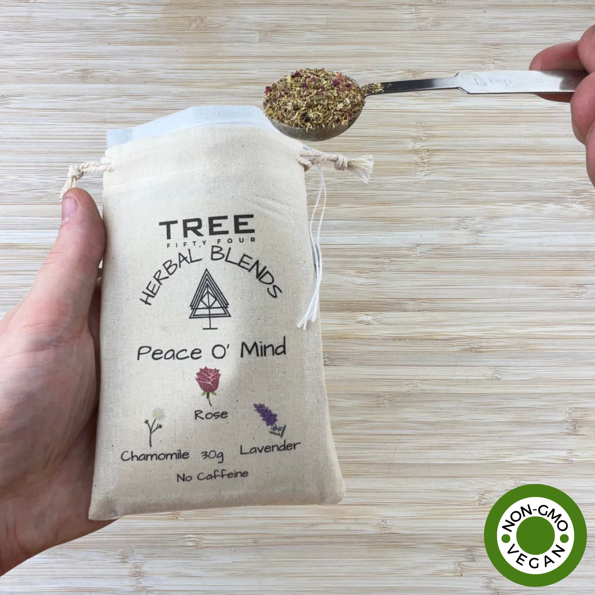 Peace O' Mind Herbal Blend - Chamomile, Red Rose Petals, Lavender | Natural Caffeine Free Tea & Smoke Blend by Tree Fifty Four | 30 Cups