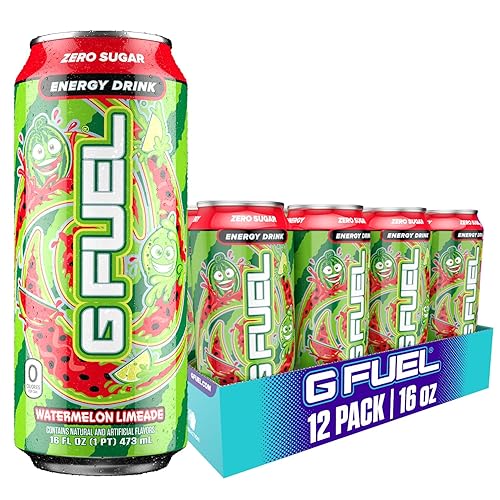 G Fuel Energy Drink, Watermelon, Sugar Free Beverage with 300mg Caffeine, Daily Energy Boost with Focus Amino, Vitamin + Antioxidants, 16 oz Cans