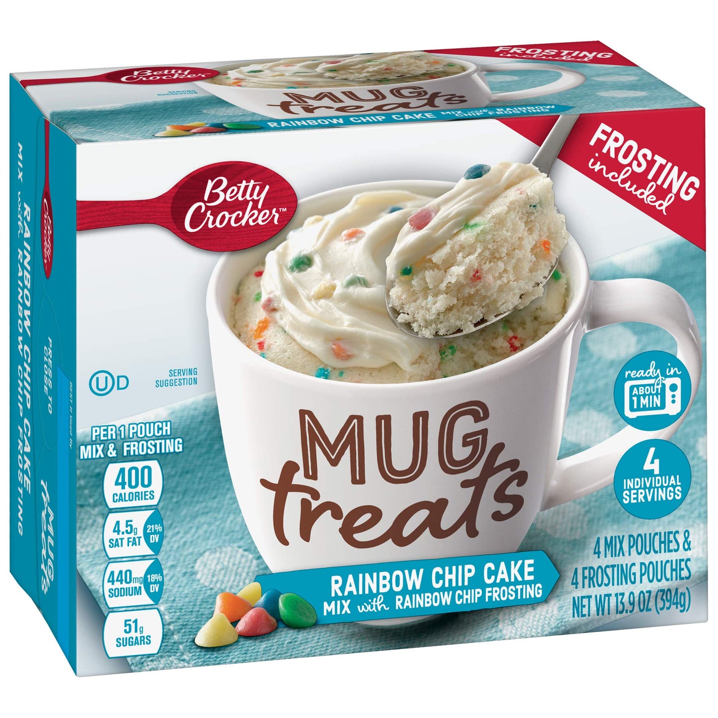 Happy Birthday Mug In Gift Box with 4 Mug Cake Mix Pouches Bundle (Confetti)