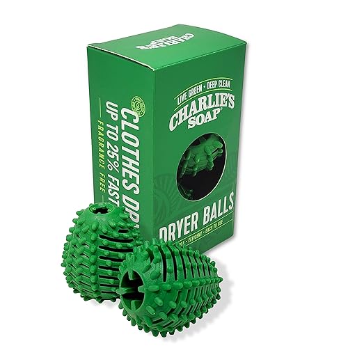 Charlie's Soap Eco-Friendly Dryer Balls 2 Pack - Reusable, Durable, Unscented Alternative to Dryer Sheets, Wool Balls, or Scent Beads