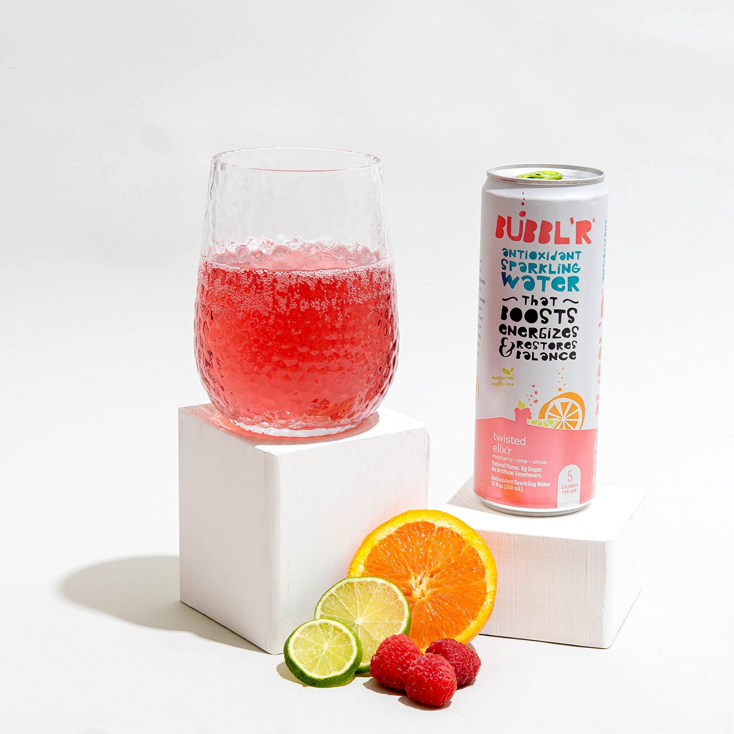 BUBBL'R twisted elix'r, Antioxidant Sparkling Water with Natural Caffeine, 0g Sugar, Gluten Free, All Natural Flavors, 12 Fl Oz Cans, 12 Count