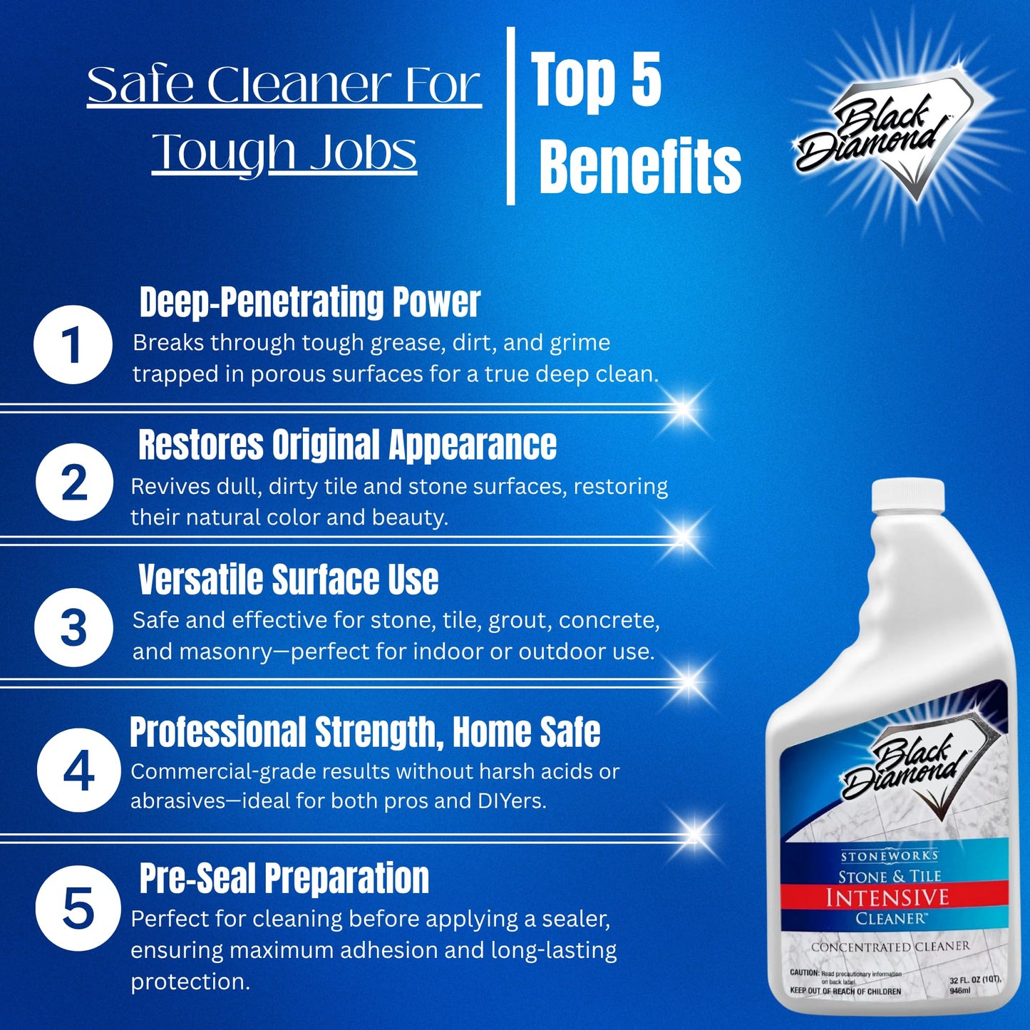 Black Diamond Stoneworks Stone & Tile Intensive Cleaner - Professional Deep Cleaner for Marble, Limestone, Travertine, Granite, Slate, Ceramic