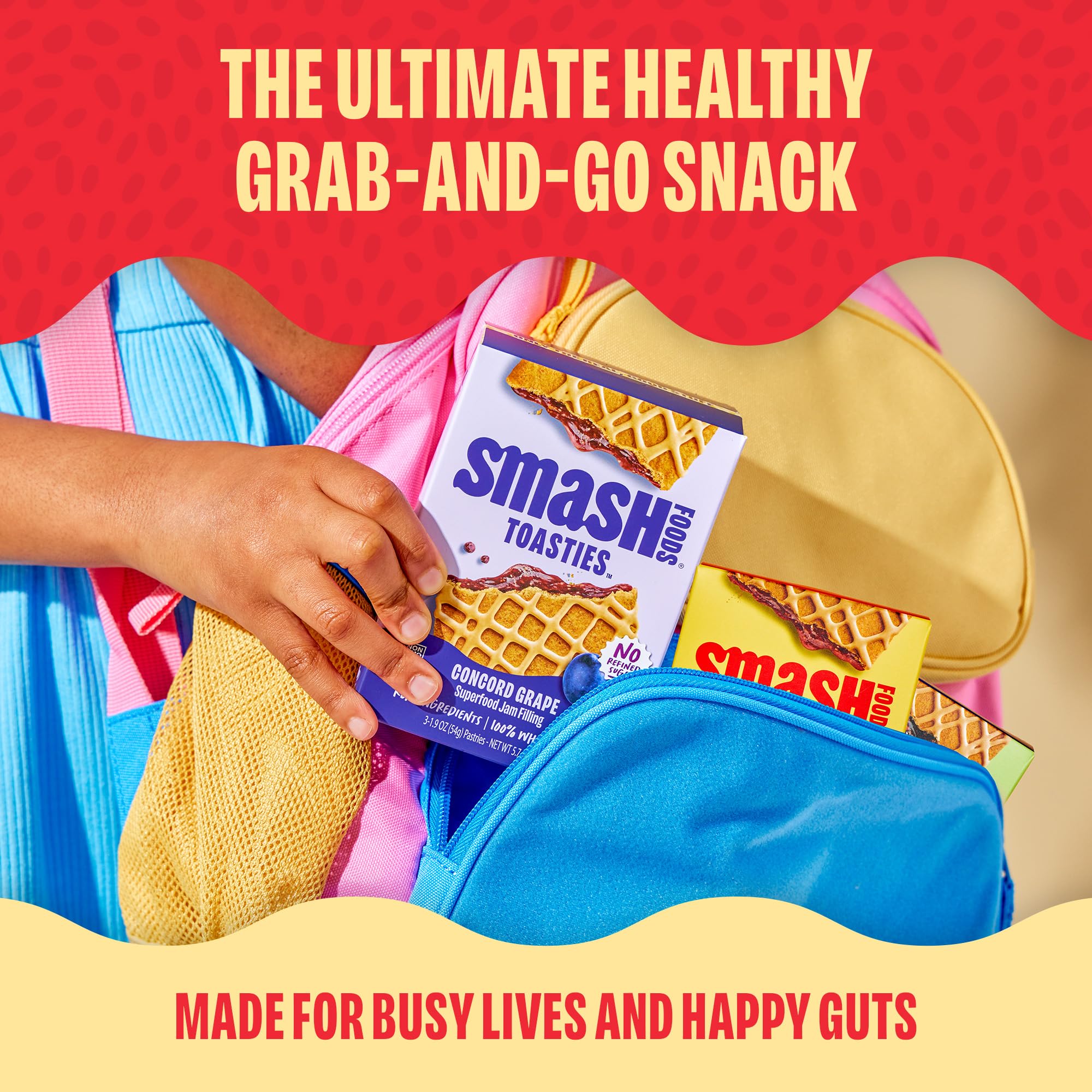 Smash Foods Toasties Variety 3 Pack - Healthy Whole Wheat Toaster Pastries Strawberry, Blueberry, Grape - No Refined Sugar, Real Fruit Filling - 9