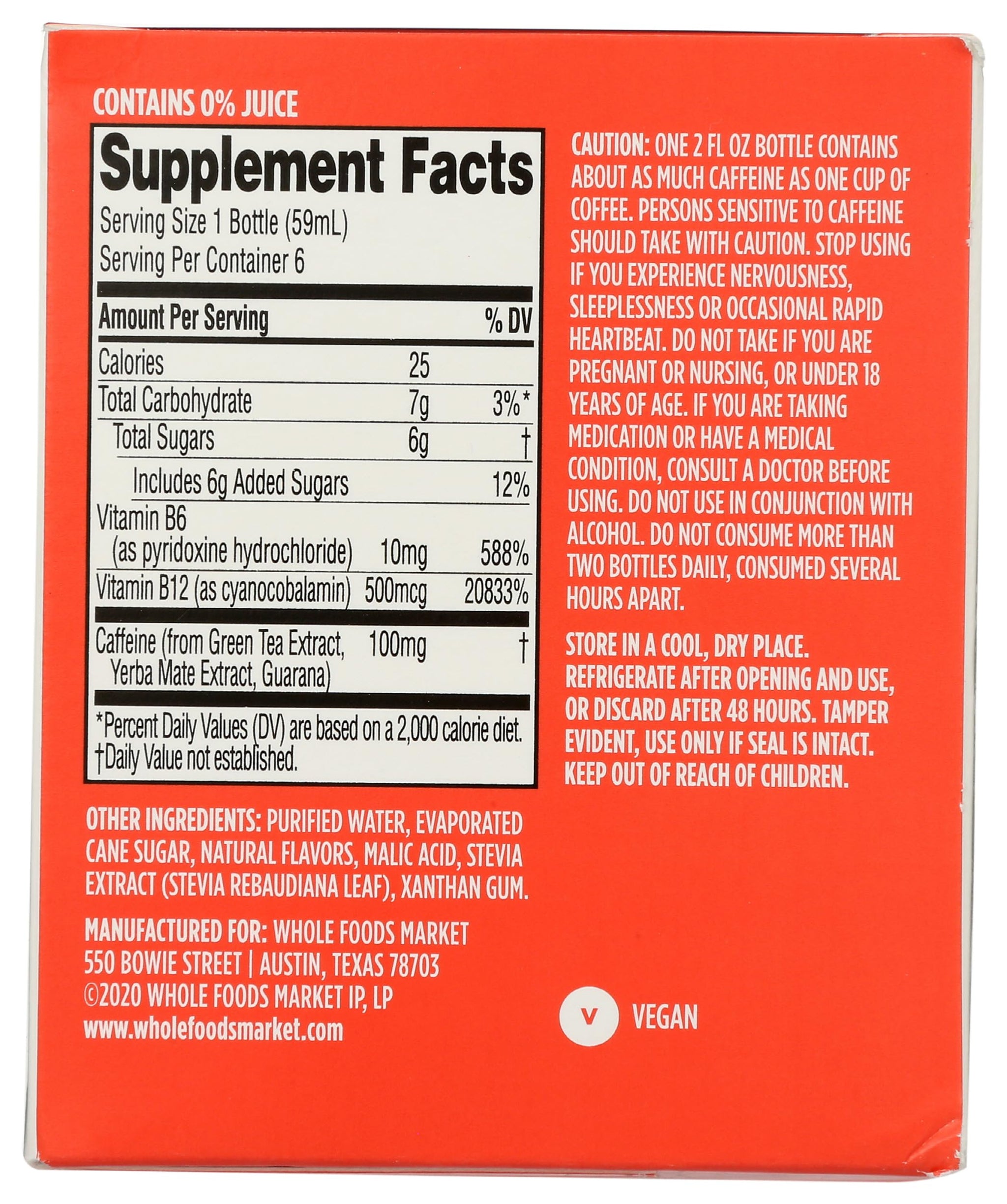 365 by Whole Foods Market Pomegranate Energy Shot, 2 Fl Oz, 6 Count