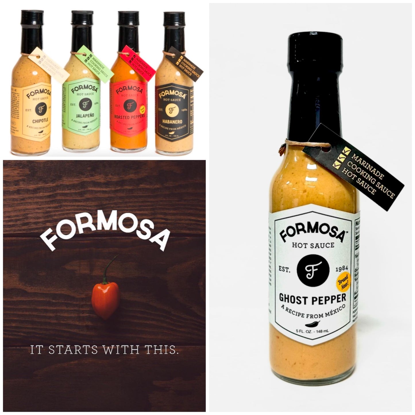 Formosa Hot Sauce Ghost Pepper Hot Sauce, Mexican Recipe, Vegan, Gluten Free, All Natural, 5 FL OZ
