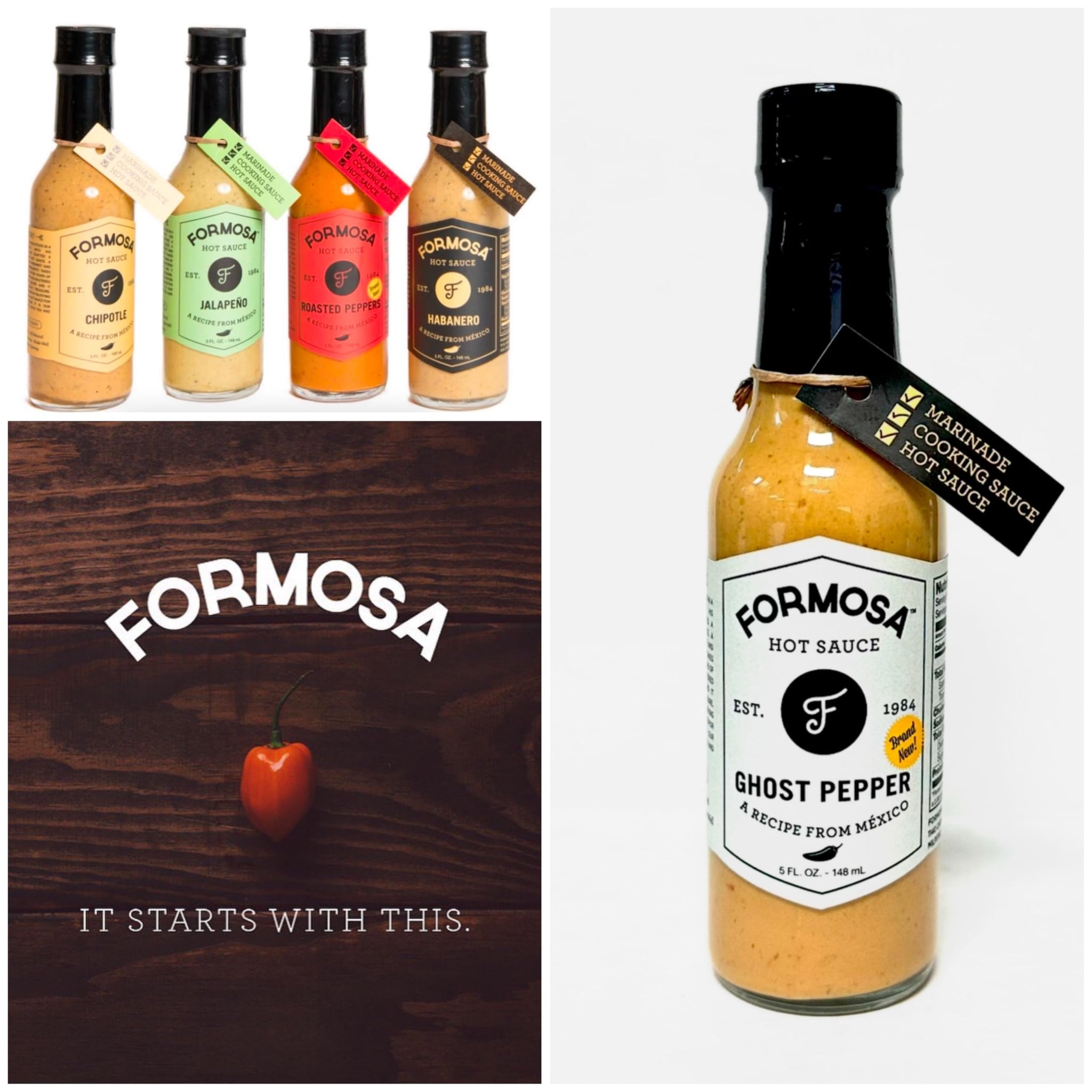 Formosa Hot Sauce Ghost Pepper Hot Sauce, Mexican Recipe, Vegan, Gluten Free, All Natural, 5 FL OZ