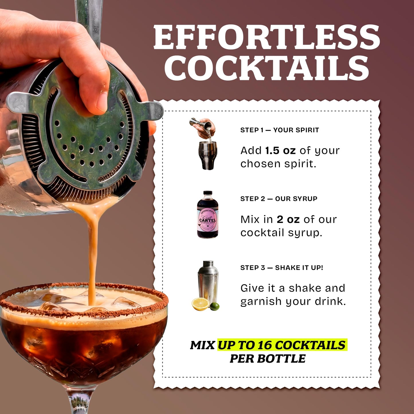 Craft Cartel Espresso Martini Cocktail Syrup Mixer | 16oz | Craft Cocktail & Mocktail Mix | Just Add Alcohol
