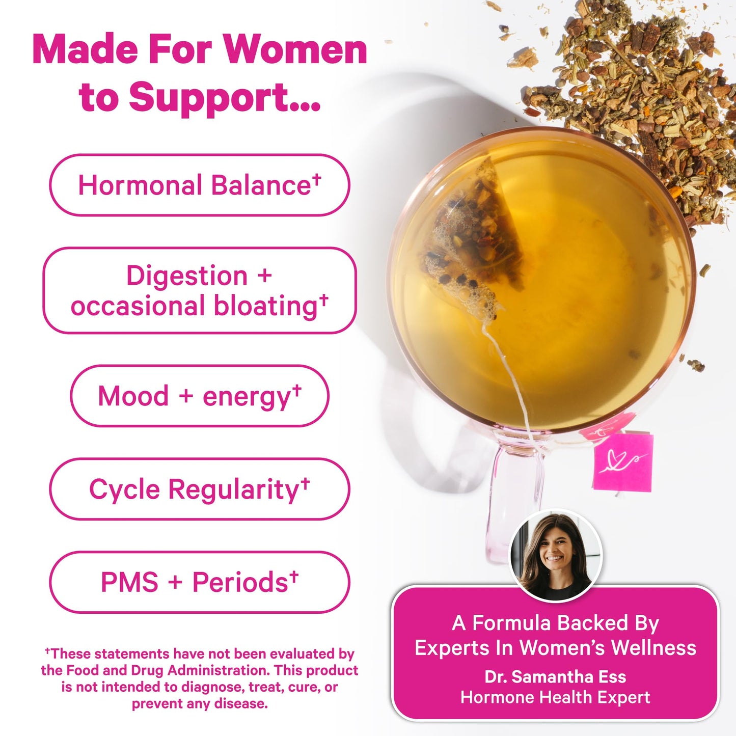Pink Stork Organic PMS Tea for Hormone Balance, Mood Swings, Bloating, and Period Regularity - 8 Herbs - Vitex, Red Raspberry Leaf, Chamomile