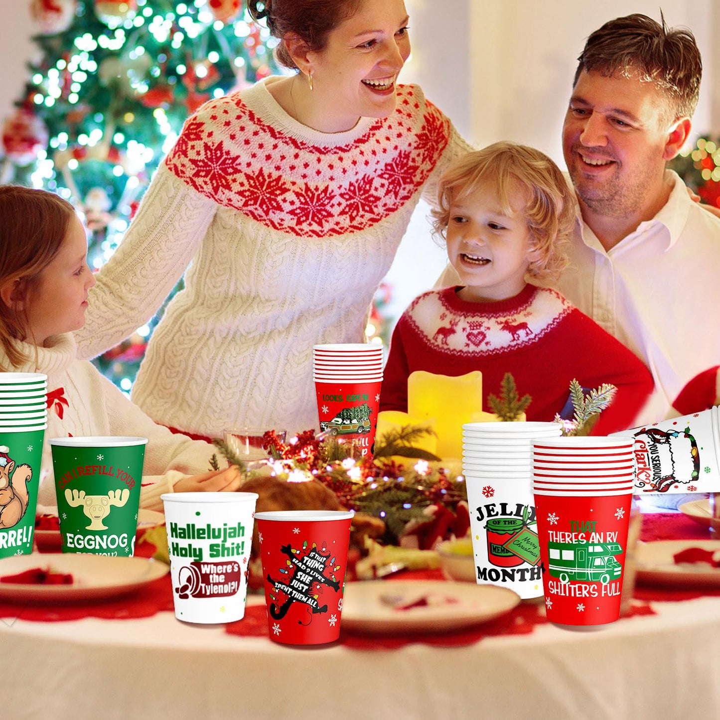 HigzYovn 48 Pack Christmas Paper Cups, Christmas Vacation Decorations, 9 oz Xmas Coffee Disposable Cups, Funny Xmas Party Cups for Holiday Hot