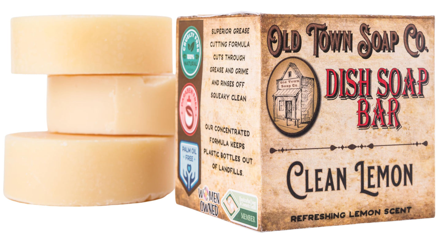 Old Town Soap Co. Lemon Dish Block Soap Bar - 3 Pack Natural Dish Soap Bar 4oz for Eco-Friendly Cleaning - Premium Dish Soap Block Alternative