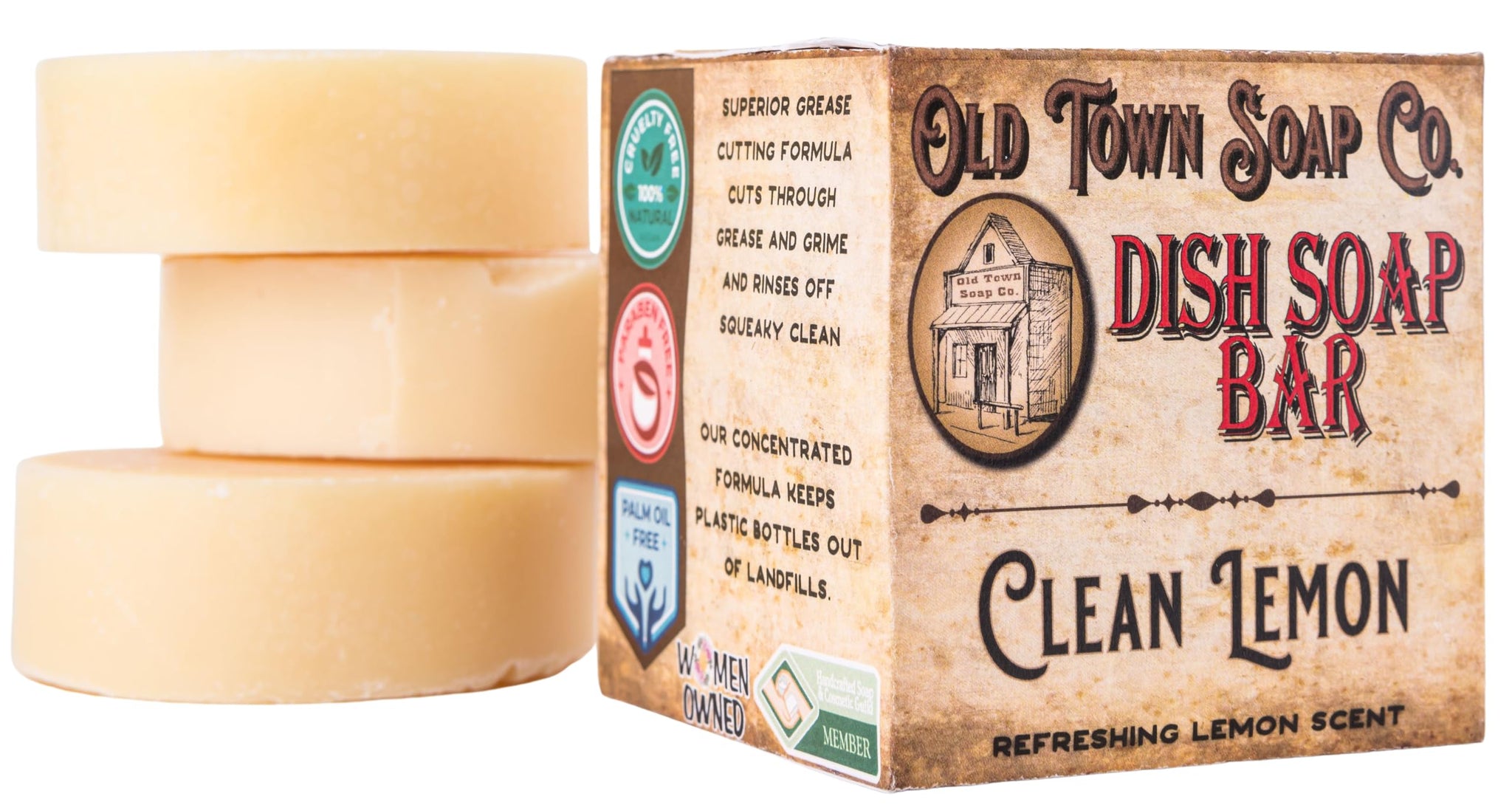 Old Town Soap Co. Lemon Dish Block Soap Bar - 3 Pack Natural Dish Soap Bar 4oz for Eco-Friendly Cleaning - Premium Dish Soap Block Alternative