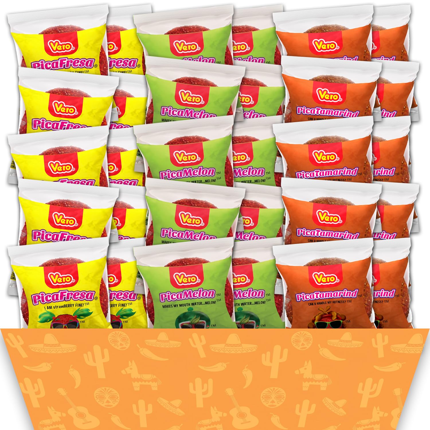 Vero Pica Goma Mexican Candy Variety Pack - 150 Count Assorted Mix - PicaFresa Strawberry, PicaTamarind Tamarind & PicaMelon Watermelon Flavors