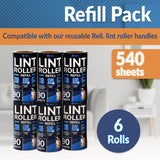 Reli. Lint Rollers for Pet Hair Extra Sticky, 540 Sheets Total [Refills] | Dog & Cat Hair Remover | 6 Refill Rolls, 90 Sheets Per Roll | Lint Remover