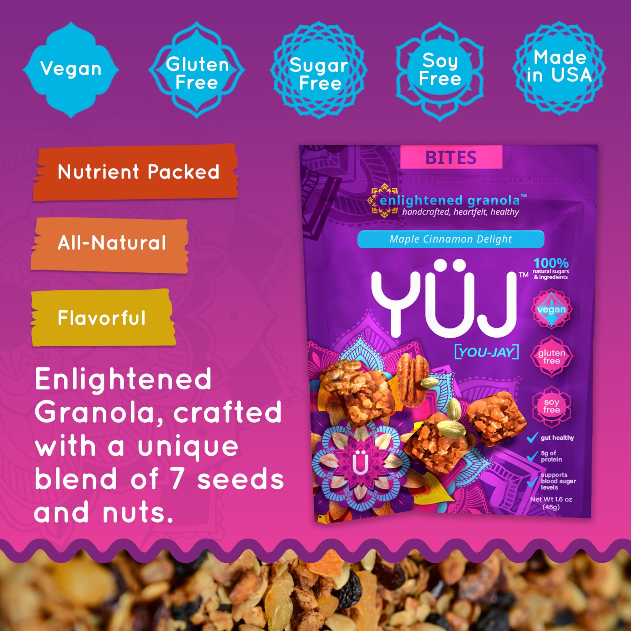 Yüj Organic Granola Bites - Enlightened Granola Cereal Snacks - Vegan & Gluten Free Granola On Yogurt - Original Recipe Healthy Snacks for Adult