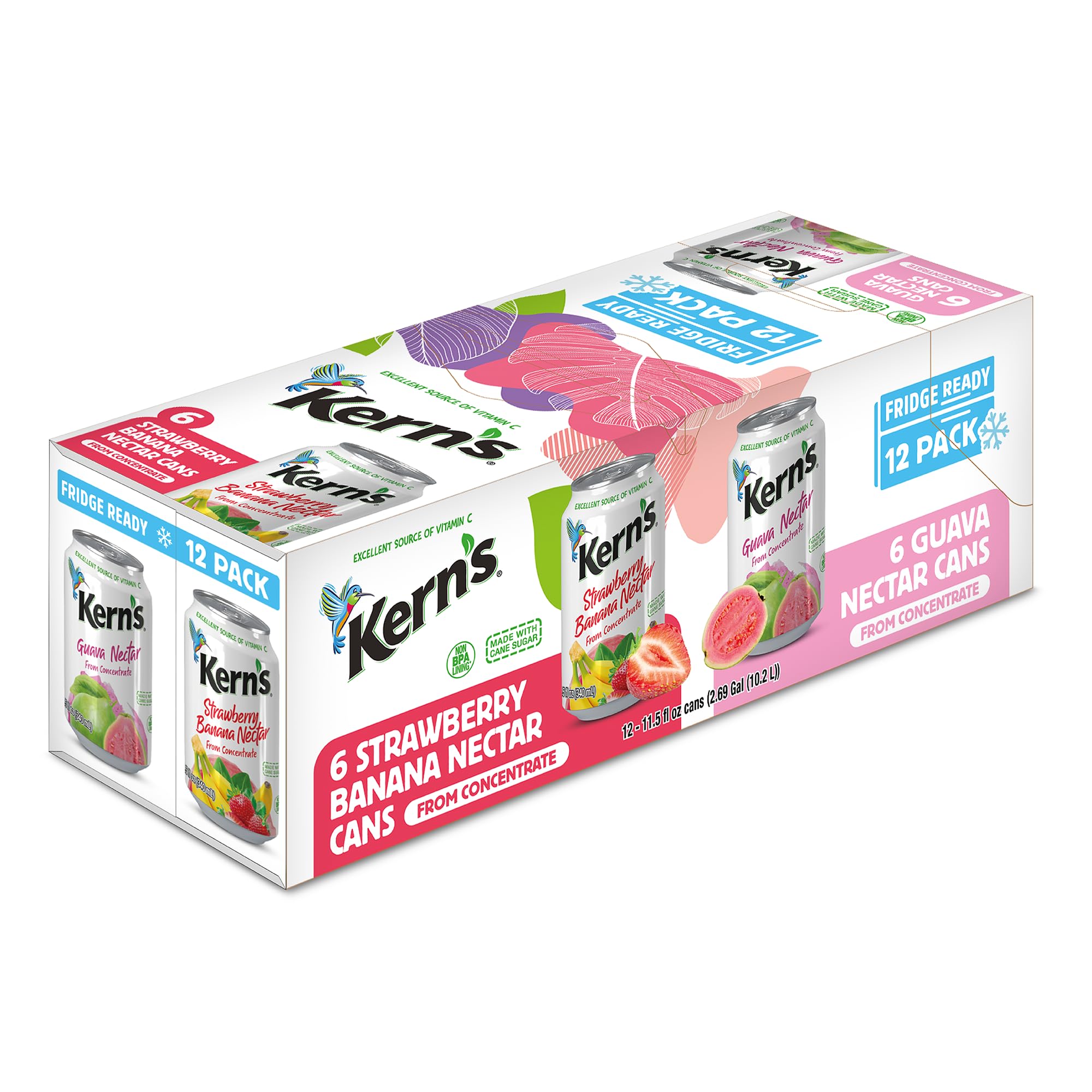 Kern’s Tropical Fruit Nectar Juice Variety Pack - Strawberry Banana & Guava Juice - Made from Fruit Puree for Smoothie Mix, Cocktail Mixers & Kids