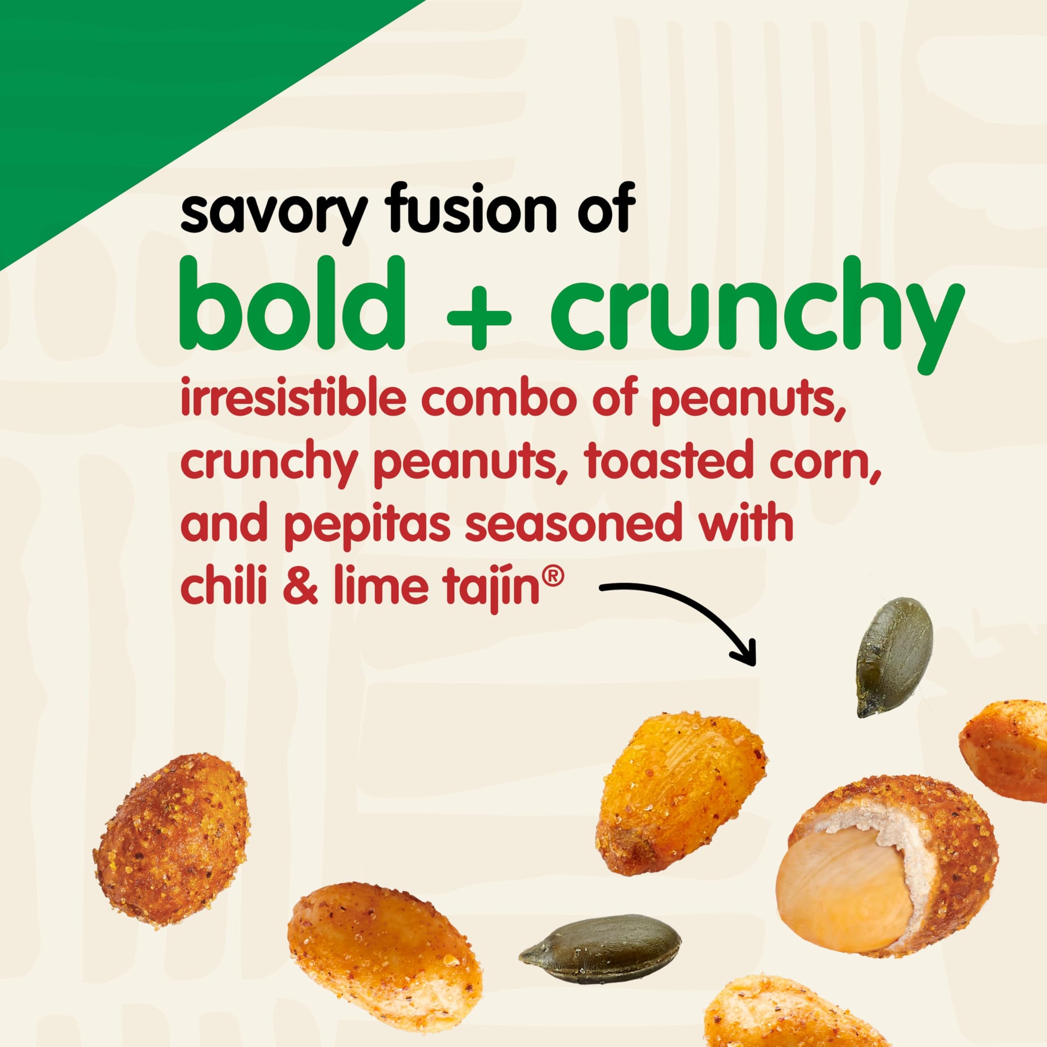 Snak Club Tajin Fiesta Snack Mix, Peanuts, Crunchy Peanuts, Toasted Corn, and Pepitas with Chili and Lime Seasoning, Mild, 4 oz Resealable Bags, 6