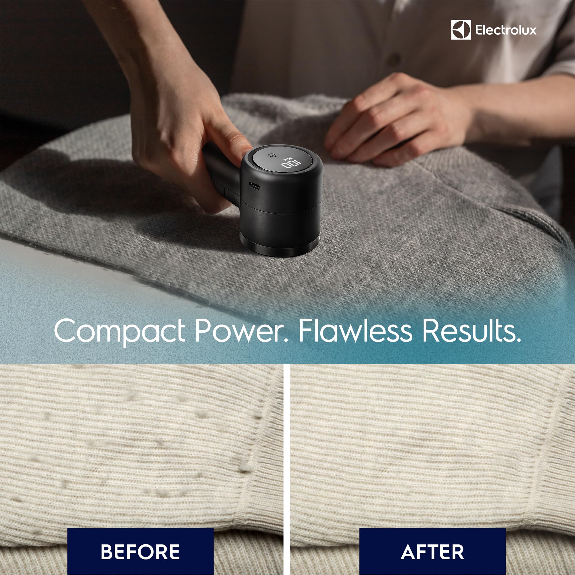 Electrolux Rechargeable Fabric Shaver | Compact Travel Lint Remover for Clothes & Furniture | Eliminates Fuzz & Pilling | 3-Speed Electric Lint Shaver