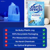 Earth Breeze Laundry Detergent Sheets Fragrance-Free - 60 Loads Eco Liquidless Soap - Travel-Friendly for Hot & Cold Cycles, Tackles Tough Stains
