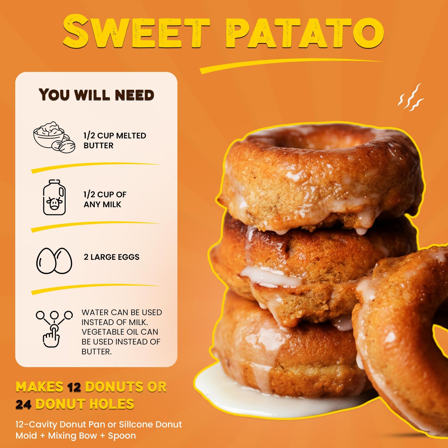 West Food Brands Gluten Free Sweet Potato Donut Mix - Soy Free & Kosher, No Artificial Sweeteners, Allergen Free - Sweet Potatoes Vegan Doughnut Mix with Essential Nutrients (1 Pack, 12 Donuts)