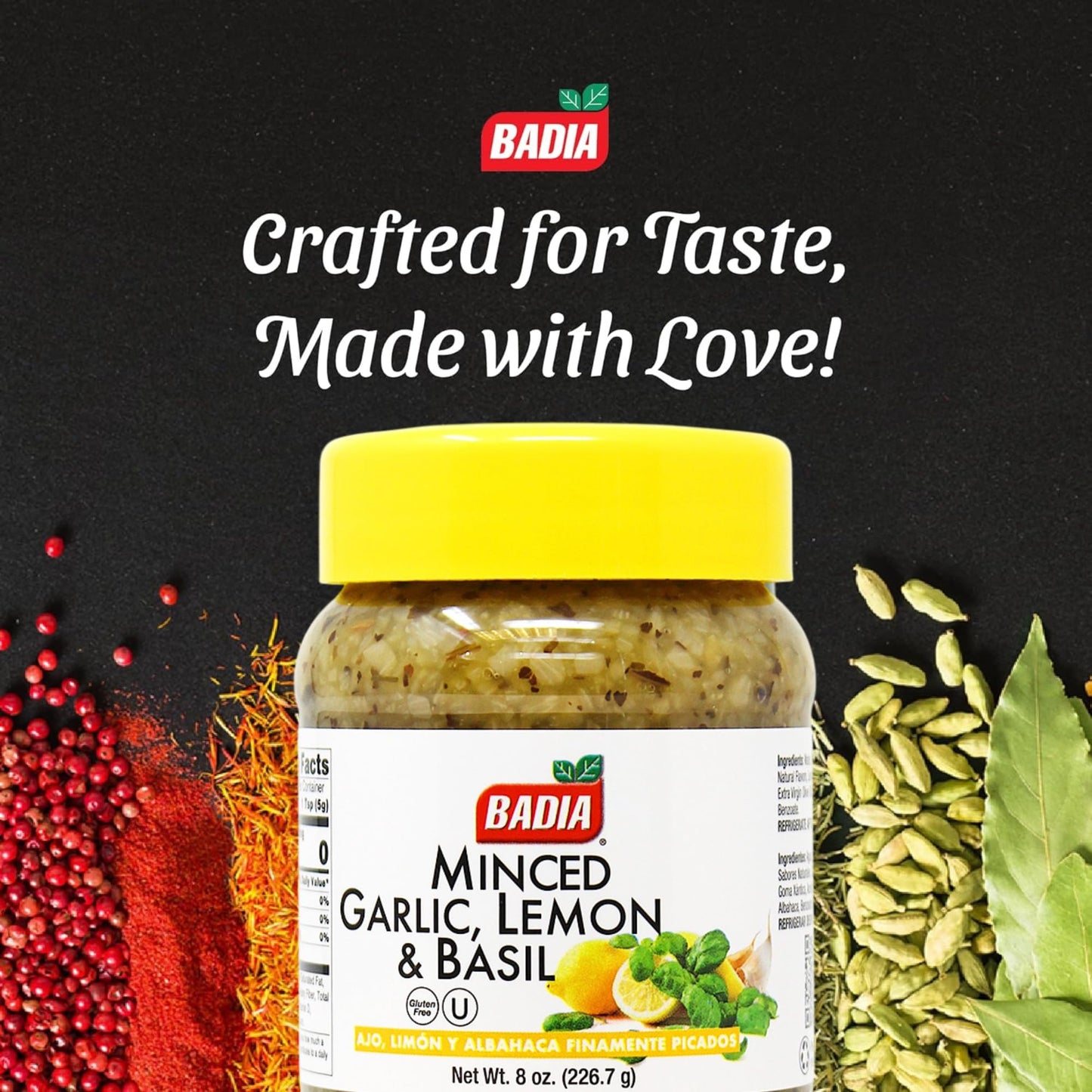 Badia Minced Garlic, Lemon & Basil 8 oz - Zesty Garlic, Herb & Citrus Blend