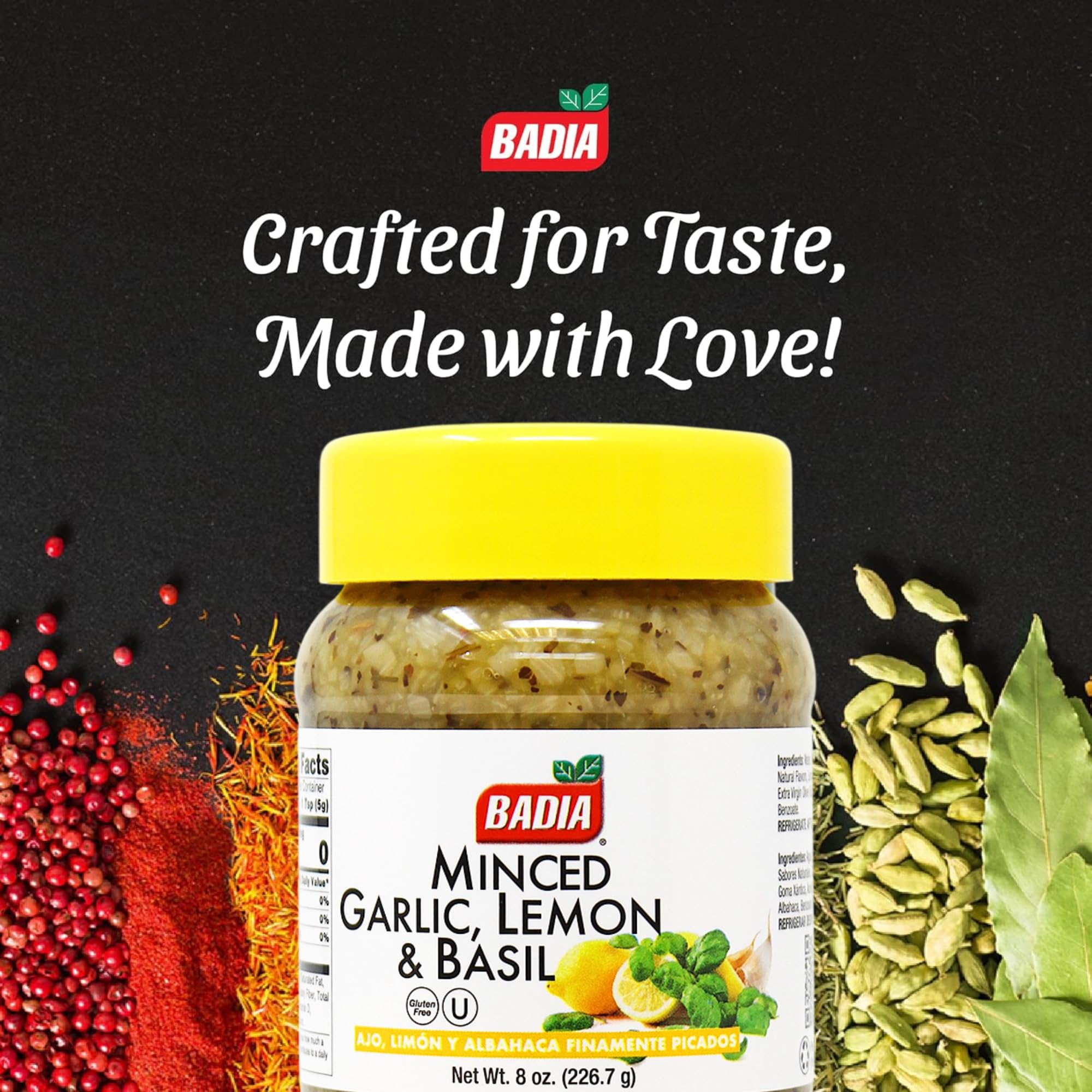 Badia Minced Garlic, Lemon & Basil 8 oz - Zesty Garlic, Herb & Citrus Blend
