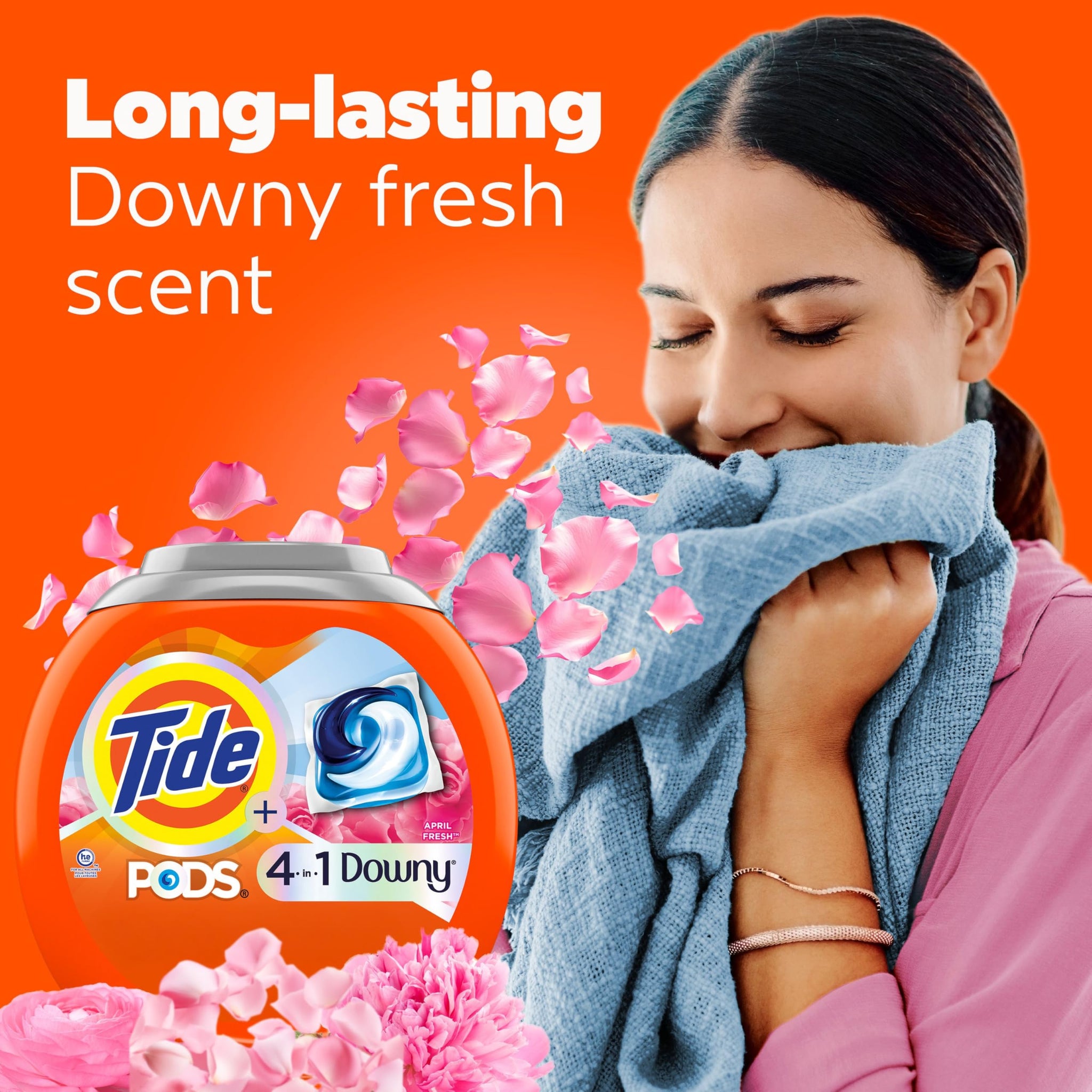 Tide PODS Laundry Detergent Soap with Downy 4-in-1 Stain Remover Freshness Softness Detergent pacs, April Fresh Scent, 57 Count