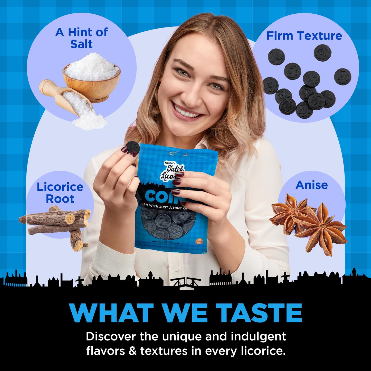 Gustaf's Salted Dutch Licorice Coins - 5.2oz Bag - Salted Black Licorice Coins - Dutch Candy from Netherlands - Salty Black Liquorice Treats