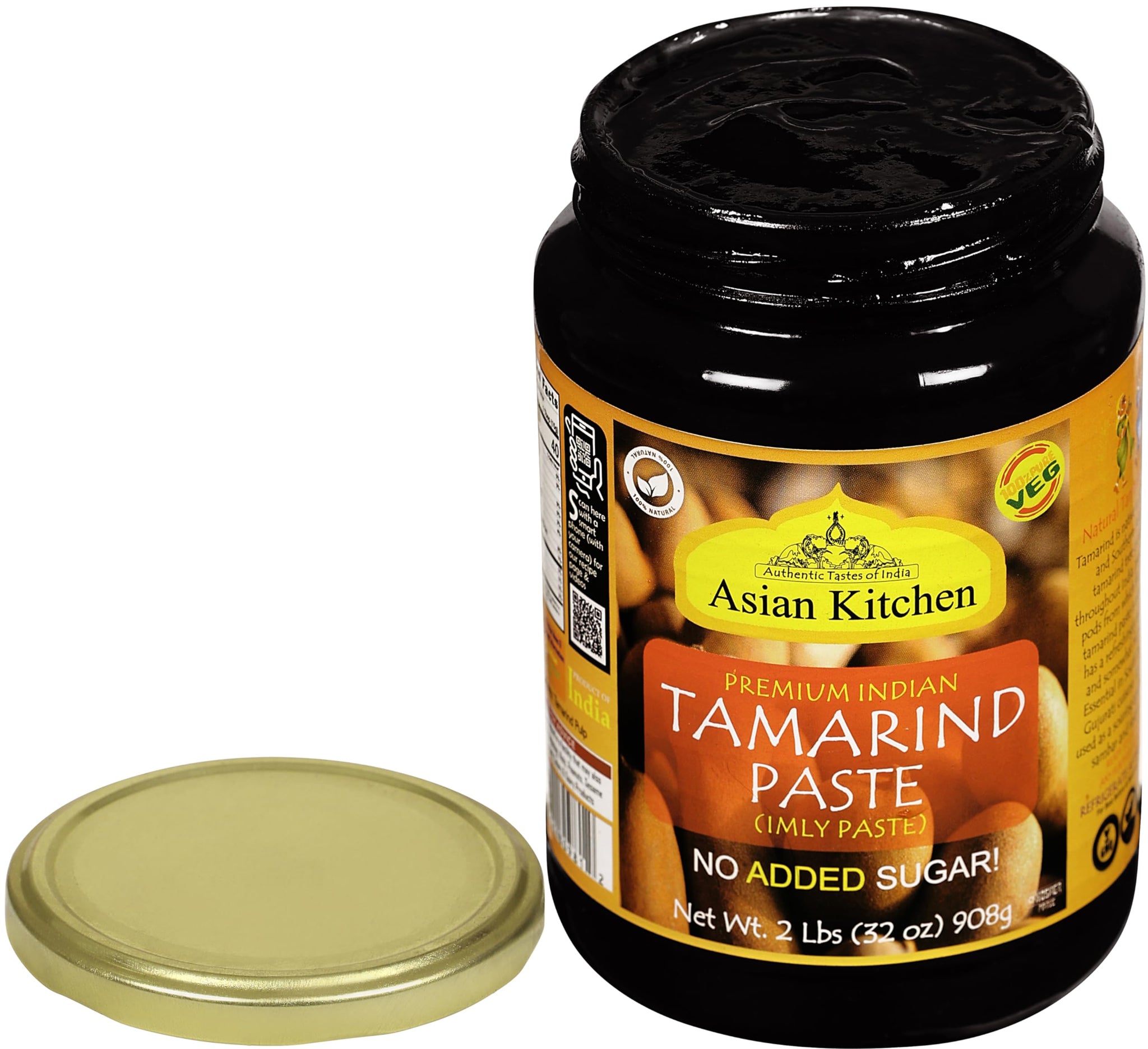 Asian Kitchen Tamarind Paste Puree (Imli) 32oz (908g) 2lbs Glass Jar, Gluten Free, No added sugar ~ All Natural | Vegan | NON-GMO | No Colors | Indian