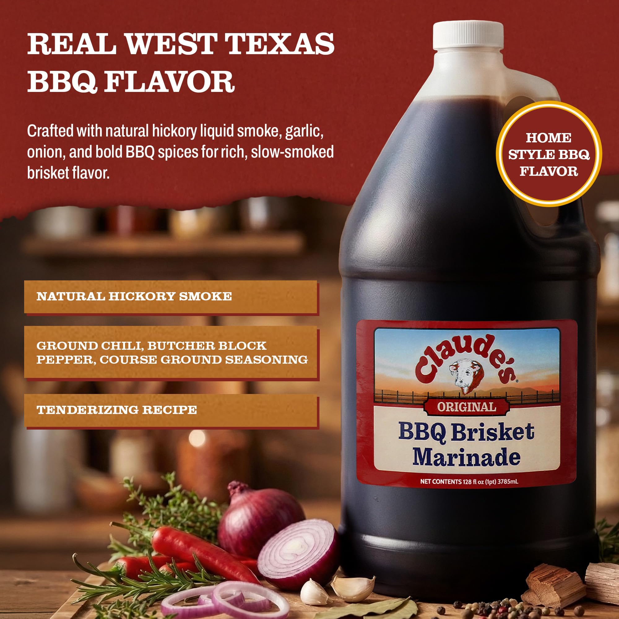 Claude's BBQ Brisket Marinade Sauce, Gluten Free Texas Style, 128 oz