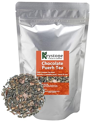 Chocolate Puerh -Loose Leaf Tea, Natural Ingredients: Puerh tea, Cocoa Nibs and Milky Chocolate flavor-2 Oz (20 Cups) (2 Oz)