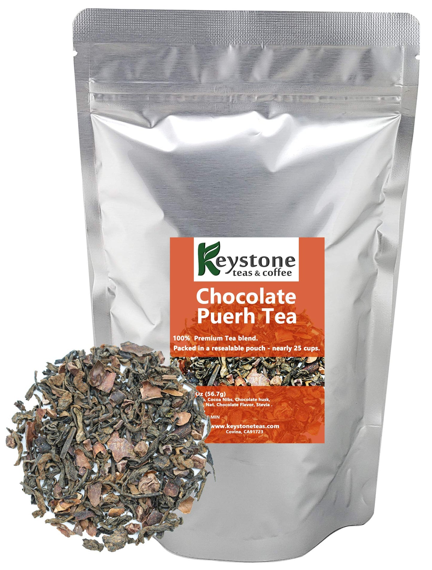 Chocolate Puerh -Loose Leaf Tea, Natural Ingredients: Puerh tea, Cocoa Nibs and Milky Chocolate flavor-2 Oz (20 Cups) (2 Oz)