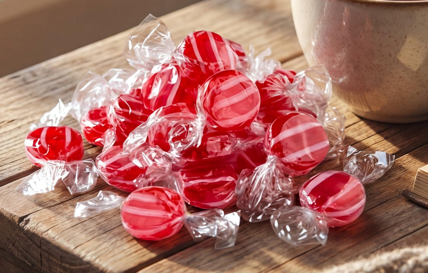 Cinnamon Hard Candy 1 lb - Classic Suckers, Spicy Cinnamon Flavor, Red & White Striped, Individually Wrapped Bulk, Old-Fashioned Sweet Treat