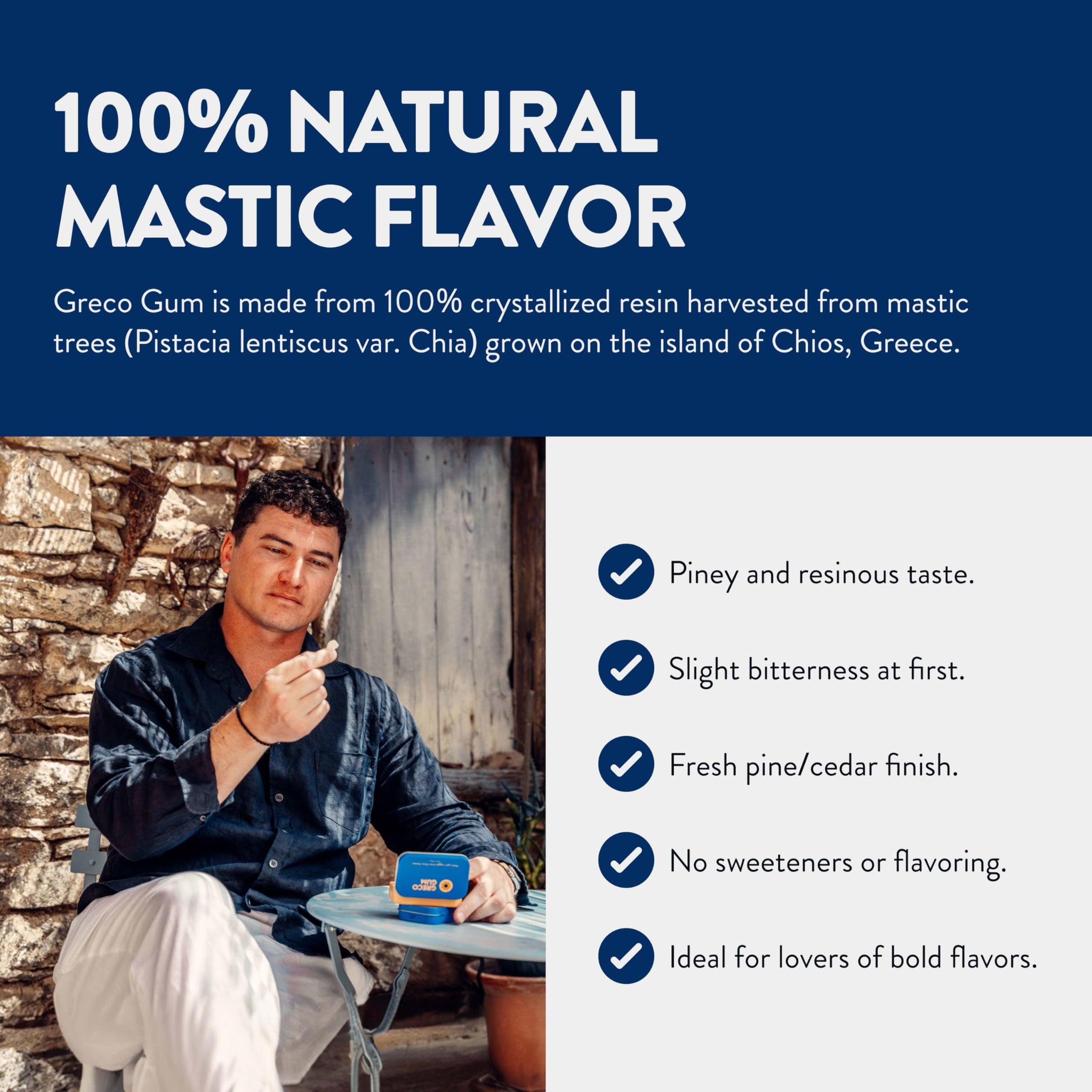 Greco Gum - Mastic Gum Nuggets - Large Pieces Hard Chewing Gum for Jawline Training, Digestive Support, Bloating Relief - Travel Size, Piney Flavor