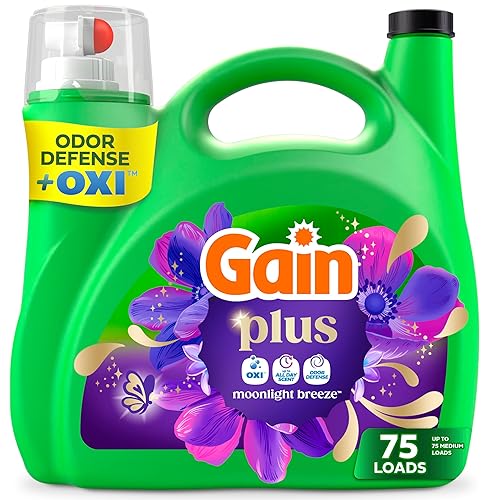 Gain Plus Liquid Laundry Detergent, Cleaner, Fresher, Now with Oxi, Moonlight Breeze Scent, 99 fl oz, 75 Loads