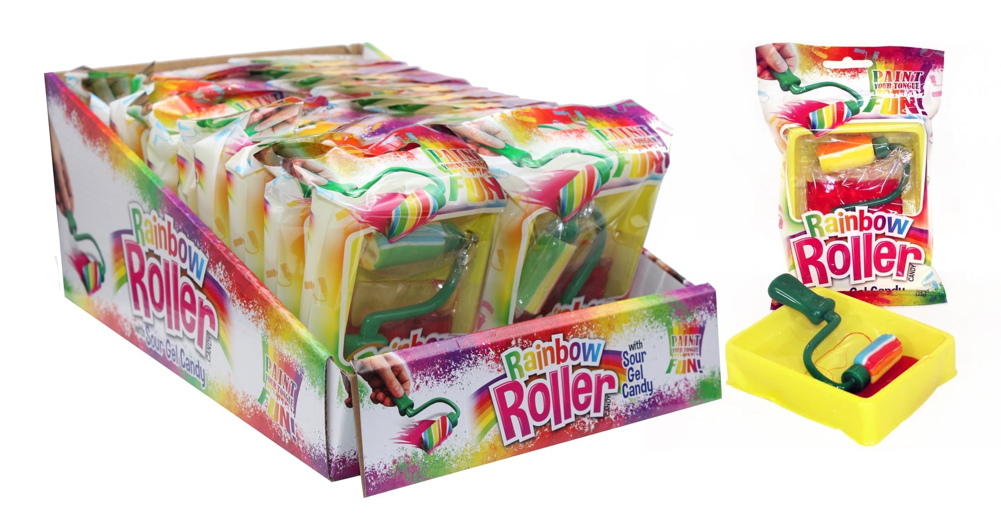 Rainbow Roller Candy with Sour Gel Candy, Sweet and Sour Fruity Lollipop, Paint Your Tongue Fun, 0.78 oz, Pack of 20