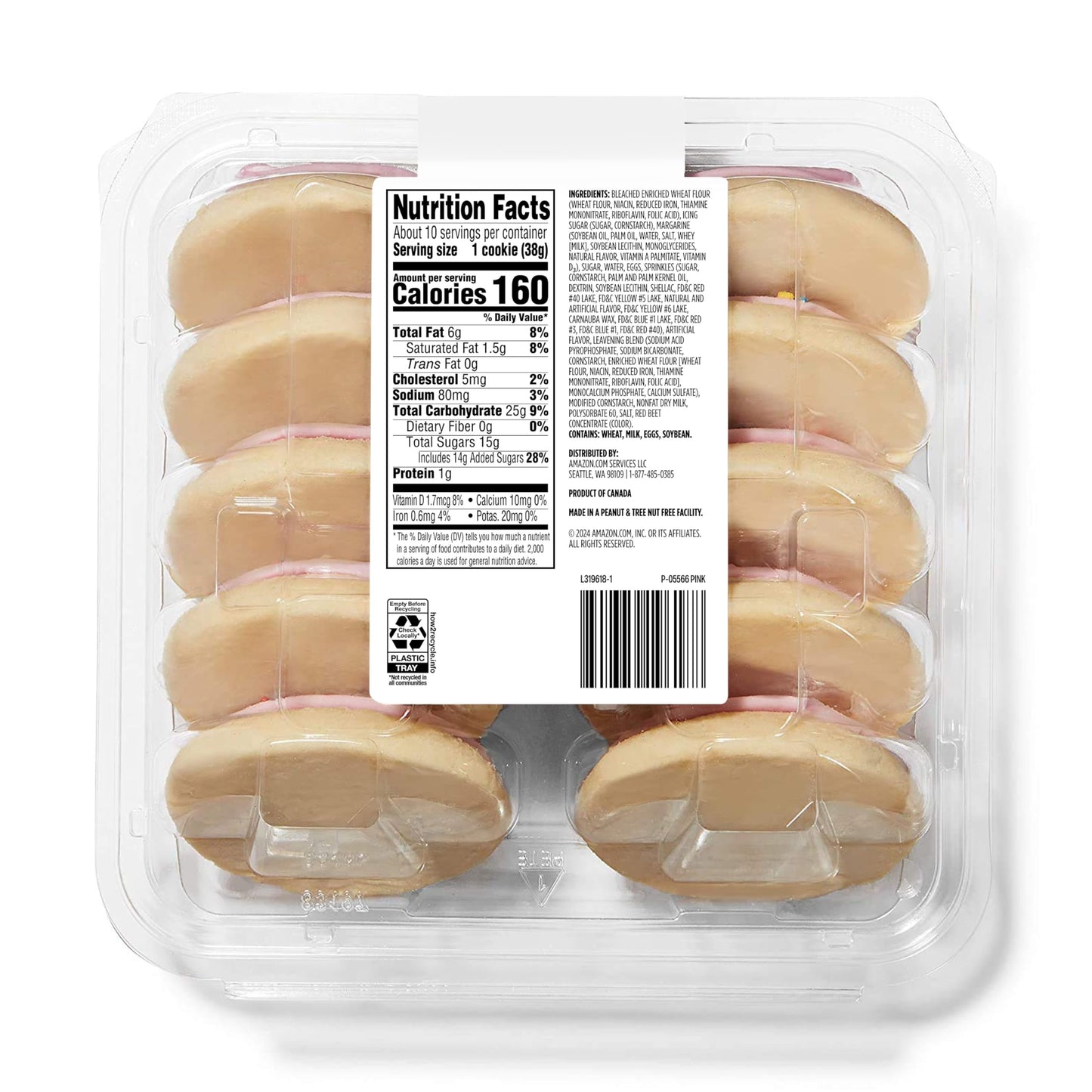 Amazon Grocery, Pink Frosted Sugar Cookies, 13.5 oz, 10 ct, Frozen (Previously Amazon Fresh, Packaging May Vary)