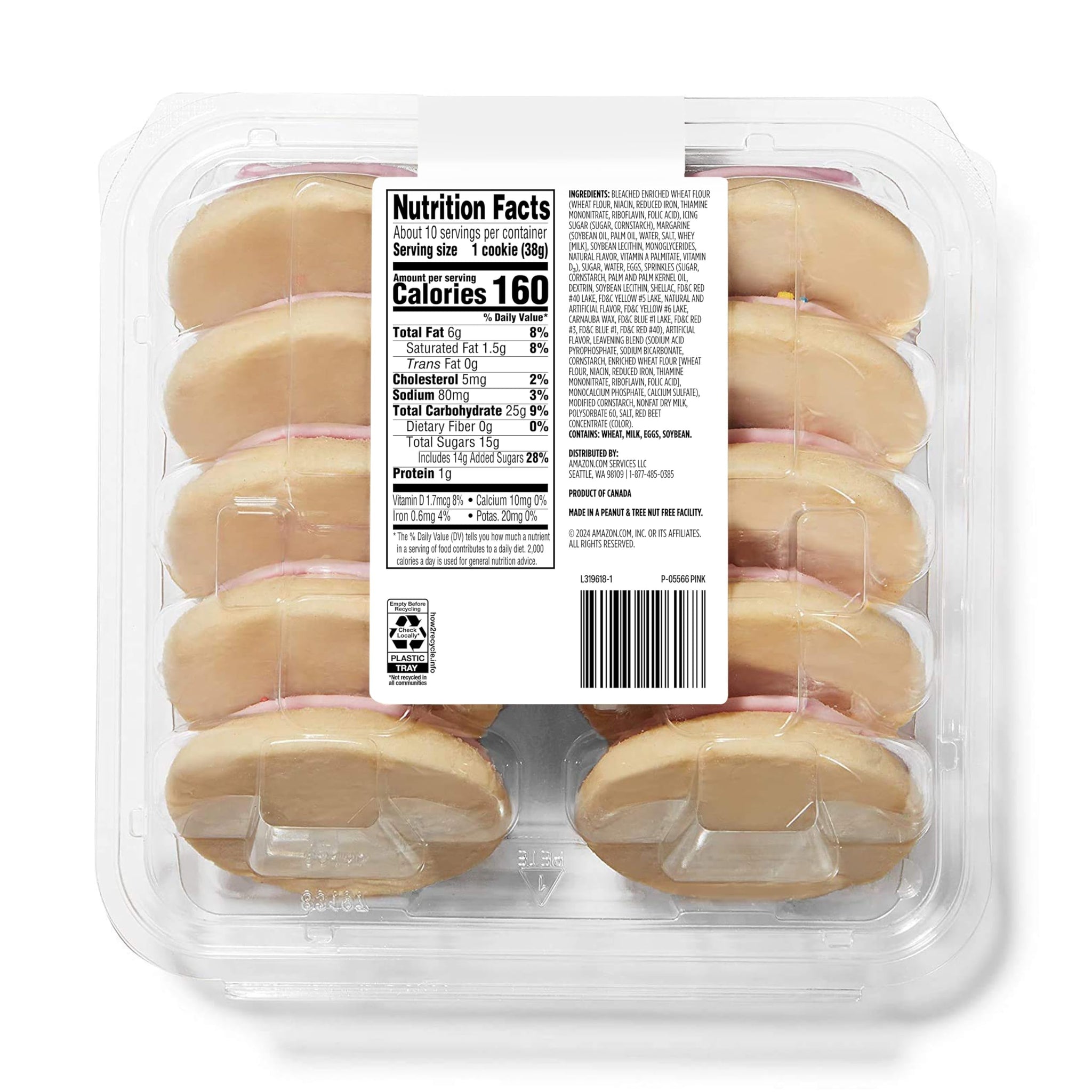 Amazon Grocery, Pink Frosted Sugar Cookies, 13.5 oz, 10 ct, Frozen (Previously Amazon Fresh, Packaging May Vary)