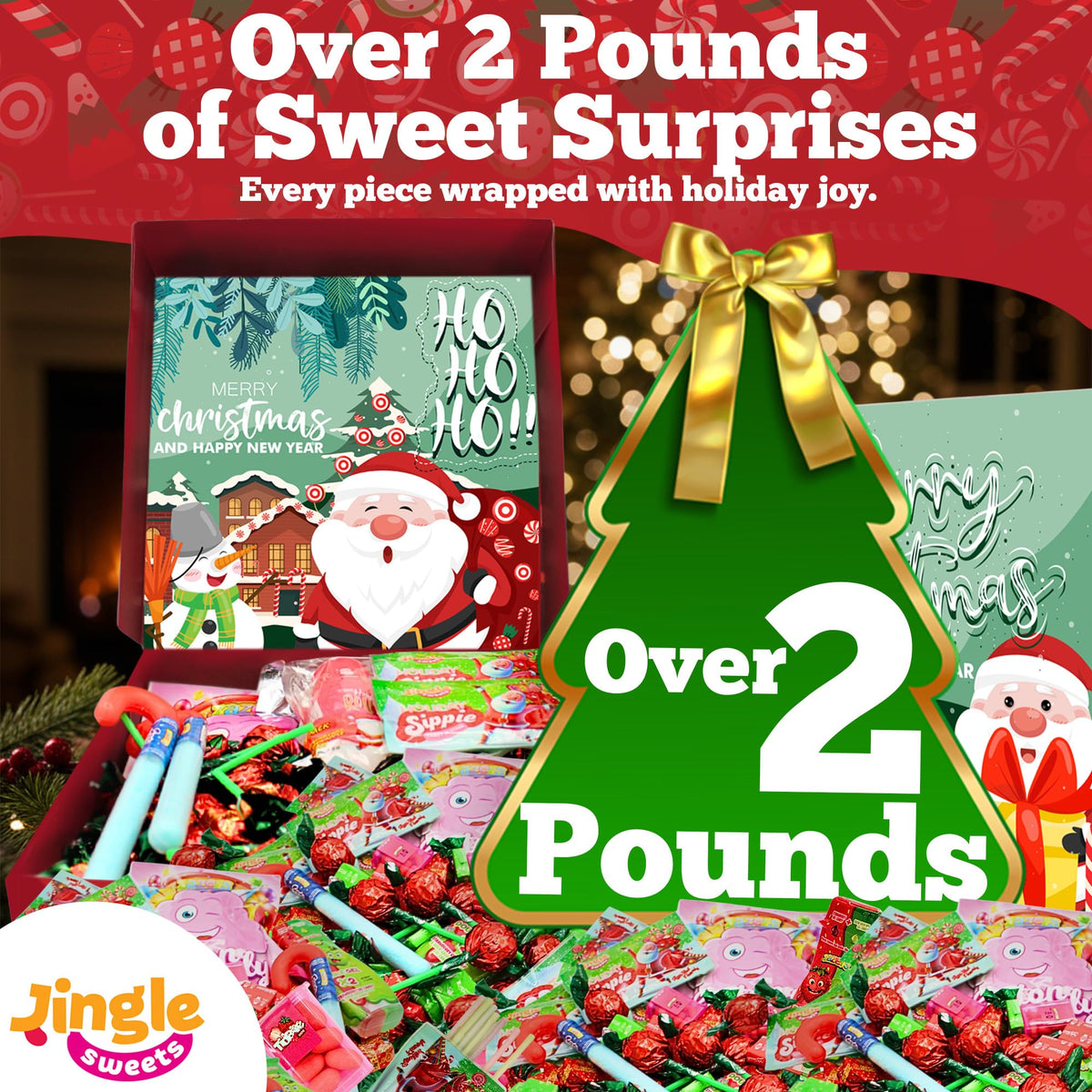 Bulk Candy Variety Pack - Christmas Gift Box - Over 2 Pounds of Festive Holiday Candy - Individually Wrapped Assorted Treats in a Beautiful Christmas