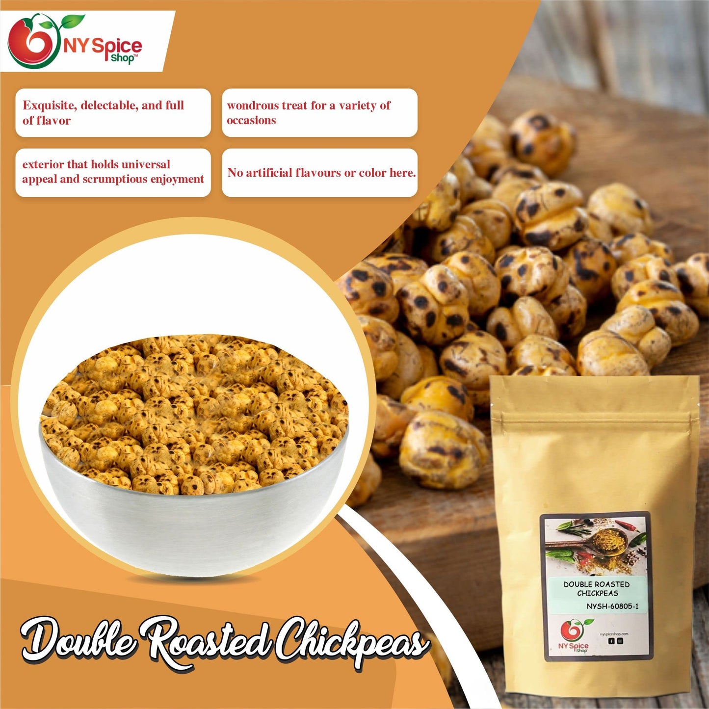 NY Spice Shop Yellow Double Roasted Chickpeas - 3 Pound Crispy Crunchy Dried Chickpeas Roasted - Bulk Healthy Snacks