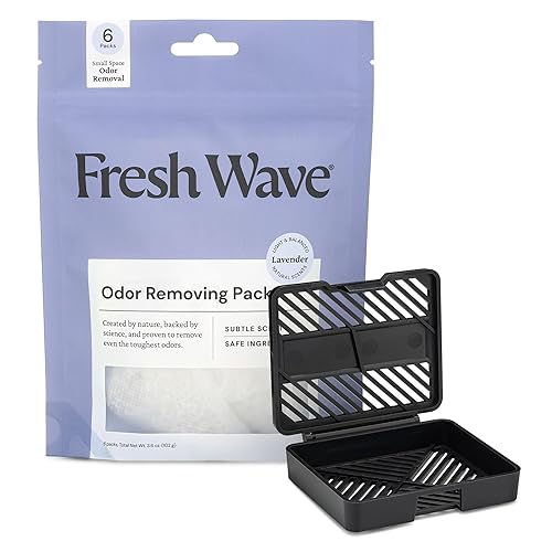 Fresh Wave Lavender Odor Eliminating & Deodorizing Packs | Bag of 6 & Fresh Pod Case | Safer Odor Relief for Small Spaces | Natural Plant-Based Odor