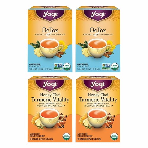 Yogi Tea DeTox and Wellness Variety Pack 4pk - 16 Bags per Pack (4 Pack) - Organic Herbal Cleansing Teas - Includes (2 Boxes Each) of Honey Chai