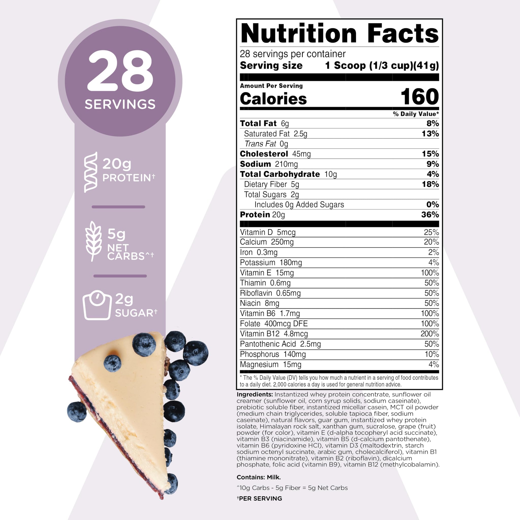 TransformHQ Meal Replacement Shake Powder 28 Servings (Blueberry Cheesecake) - Gluten Free, Non-GMO