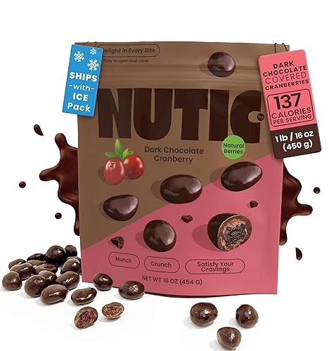 Nutic Dark Chocolate Covered Cranberries - 1LB, Luscious Treats for Snacking & Gifting, Tempting Chocolate-Engulfed Fruit for Holidays and Everyday