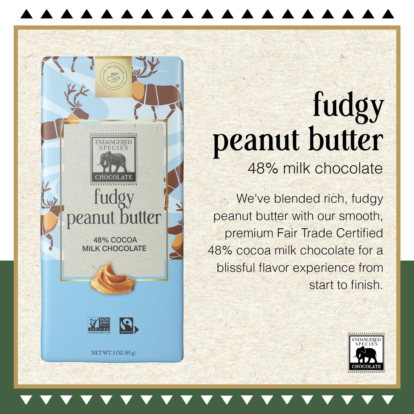 ENDANGERED SPECIES Fudgy Peanut Butter & Milk Chocolate Bar, 3 OZ