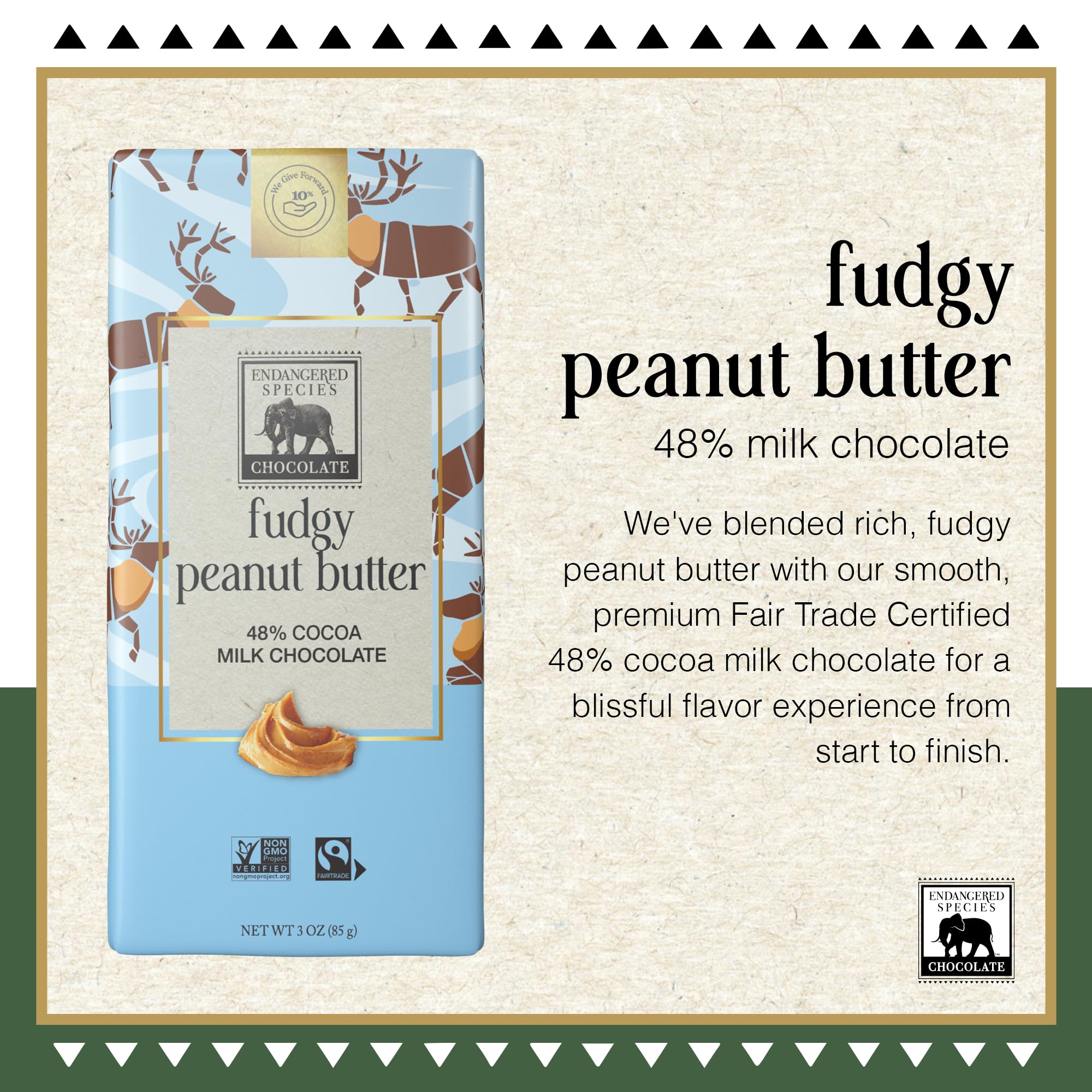 ENDANGERED SPECIES Fudgy Peanut Butter & Milk Chocolate Bar, 3 OZ
