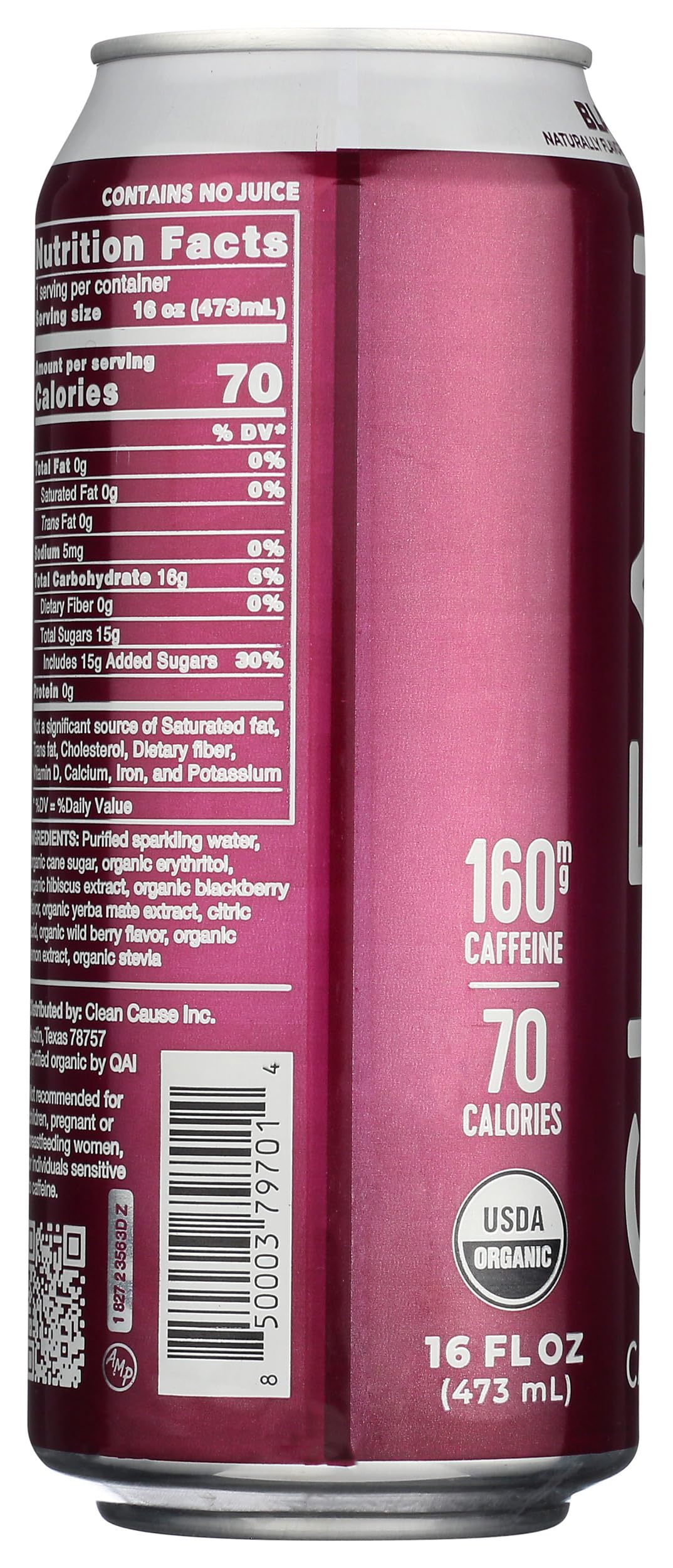 Clean Cause, Yerba Mate Blackberry Organic, 16 Fl Oz